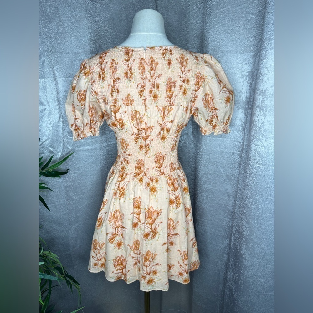 NEW Sabo Skirt Charlize Floral Puff Sleeve Mini Dress Pastel Orange Sz XS - Picture 9 of 13